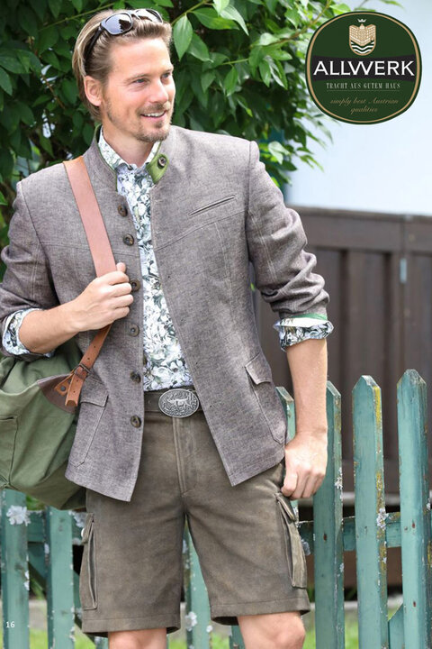 Schickes Outfit aus Trachtenjanker wei&szlig;em Hemd und sch&ouml;ner Lederhose